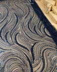 Crystal Lines - Navy Blue - Abstract Waves Lace, Beaded Sequin on Soft Mesh, Modern Art Deco Fabric for Couture Dresses, Stage & Prom |