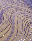 Crystal Lines - Purple Lavender - Contour Lace, Shimmering Sequin Line Waves on Soft Mesh, Modern Couture Fabric for Prom, Dance, Photo Shoots |