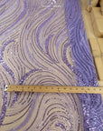 Crystal Lines - Purple Lavender - Contour Lace, Shimmering Sequin Line Waves on Soft Mesh, Modern Couture Fabric for Prom, Dance, Photo Shoots |