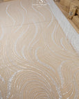 Crystal Lines - Ivory - Lace, Bridal Off White Sequin Beaded Wave Mesh, Elegant Art Deco Overlay for Wedding Gown, Veil, Sleeves |