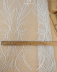Phoenix - Ivory Vibrant Sequin Lace with Beaded Feather Embroidery on Mesh, Luxury Bridal Fabric by the Yard