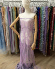 Phoenix - Wisteria Lilac Vibrant Sequin Lace with Beaded Feather Embroidery on Mesh, Luxury Bridal Fabric by the Yard