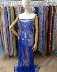 Phoenix - Royal Blue Vibrant Sequin Lace with Beaded Feather Embroidery on Mesh, Luxury Bridal Fabric by the Yard