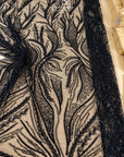 Forest Elven - Black - NEW Lace Fabric – Beaded Leaf and Branch Embroidery, Dark Sequin Mesh for Gothic Gown, Evening Dress, Couture