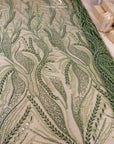 Forest Elven - Dark olive - NEW Lace Fabric – Beaded Botanical Leaf Embroidery, Woodland Sequin Mesh for Fantasy Dress, Couture Gown