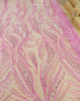 Forest Elven - Sweetheart Pink - NEW Lace Fabric – Beaded Leaf Embroidery with Sequins, Romantic Pink Mesh for Prom Dress, Fairy Gown
