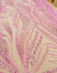 Forest Elven - Sweetheart Pink - NEW Lace Fabric – Beaded Leaf Embroidery with Sequins, Romantic Pink Mesh for Prom Dress, Fairy Gown