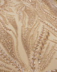 Forest Elven - Champagne Blush - NEW Lace Fabric – Beaded Botanical Embroidery, Soft Pink Nude Mesh for Bridal Gown, Prom, Couture Dress