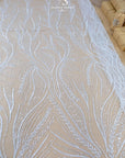 Forest Elven - White - NEW Lace Fabric – Beaded Botanical Branch Embroidery, Pure Sequin Mesh for Wedding Dress, Veil, Couture Gown
