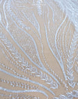Forest Elven - White - NEW Lace Fabric – Beaded Botanical Branch Embroidery, Pure Sequin Mesh for Wedding Dress, Veil, Couture Gown