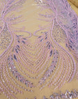 Phoenix - Wisteria Lilac Vibrant Sequin Lace with Beaded Feather Embroidery on Mesh, Luxury Bridal Fabric by the Yard
