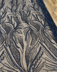 Forest Elven - Deep blue - NEW Lace Fabric – Beaded Botanical Embroidery with Sequins, Navy Leaf Mesh for Formal Gown, Prom Dress, Couture