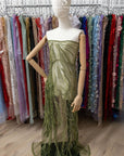 Forest Elven - Dark olive - NEW Lace Fabric – Beaded Botanical Leaf Embroidery, Woodland Sequin Mesh for Fantasy Dress, Couture Gown
