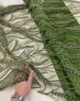Forest Elven - Dark olive - NEW Lace Fabric – Beaded Botanical Leaf Embroidery, Woodland Sequin Mesh for Fantasy Dress, Couture Gown