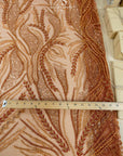 Forest Elven - Brown rust - NEW Lace Fabric – Beaded Leaf and Vine Embroidery, Earth Tone Sequin Mesh for Fall Gown, Costume, Couture