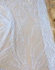 Forest Elven - White - NEW Lace Fabric – Beaded Botanical Branch Embroidery, Pure Sequin Mesh for Wedding Dress, Veil, Couture Gown