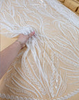 Forest Elven - Ivory - NEW Lace Fabric – Beaded Leaf and Vine Embroidery, Soft Sequin Mesh for Bridal Gown, Wedding Dress, Couture