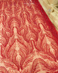 Lumiere - Dark Red - Beaded Lace Fabric by the Yard - Glowing Flame-Like Sequin Mesh Lace for Prom Dress, Evening Gown