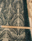 Lumiere - Emerald - Beaded Lace Fabric by the Yard - Flame-Like, Flowing Feathers Embroidered Sequin Mesh Lace for Evening Dress, Gown, Costume