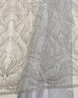 Lumiere - Silver Gray - Beaded Lace Fabric by the Yard - Flame-Like Feather Sequin Mesh Lace for Evening Dress, Gown