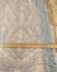 Lumiere - Silver Gray - Beaded Lace Fabric by the Yard - Flame-Like Feather Sequin Mesh Lace for Evening Dress, Gown