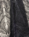 Lumiere - Black - Beaded Lace Fabric by the Yard - Flame-Like Feather Sequin Mesh Lace for Evening Dress, Gothic Gown