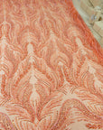 Lumiere - Orange - Beaded Lace Fabric by the Yard - Feather Sequin Mesh Lace for Prom Dress, Pageant Gown, Costume