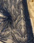 Lumiere - Deep Blue - Beaded Lace Fabric by the Yard - Feather Sequin Mesh Lace for Prom Dress, Evening Gown, Costume
