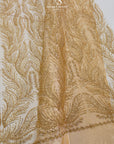 Lumiere - Champagne Gold - Beaded Lace Fabric by the Yard - Ornate Feather Flame Embroidered Sequin Mesh Lace for Bridal Dress, Gown