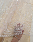 Lumiere - Off White - Bridal Beaded Lace Fabric by the Yard - Flowing Feather Flame-Like Beads Sequins Lace for Wedding Dress, Veil