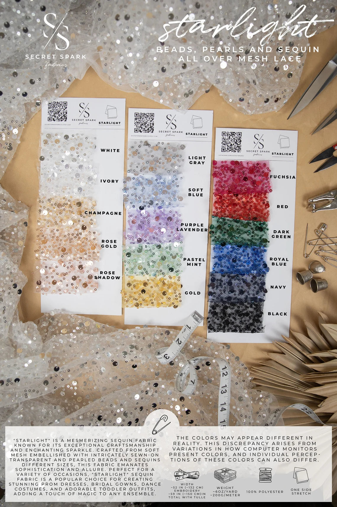 Starlight - Black Heavy Beaded & Sequin Mesh Fabric, Premium Quality Material by the Yard with Crystal Clear Beads for Evening Gowns, Prom Dresses 30 Starlight - Black Heavy Beaded & Sequin Mesh Fabric, Premium Quality Material by the Yard with Crystal Clear Beads for Evening Gowns, Prom Dresses 30