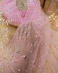 Ariel - Pink Rose Regular Extra Beaded Pearl Tulle for Dresses, Veils & Accessories, Soft Mesh with Pearls in Two Sizes by the Yard