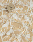 Secret Garden - Ivory 3D Floral Lace with Chiffon Flowers, Pearls & Sequins – Embroidered Tulle Fabric for Bridal Gowns, Capes, Veils