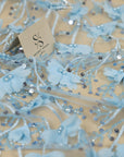 Secret Garden - Soft Blue 3D Floral Lace with Sequins & Chiffon Flowers – Tulle for Christening Gowns, Fairy Wings, Doll Clothes, Babywear