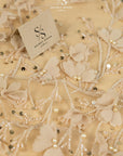 Secret Garden - Mystic Beige 3D Lace with Chiffon Flowers & Pearls – Elegant Tulle for Modern Neutrals, Bridal Jackets, Accessories, Dresses