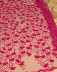 Secret Garden - Magenta Pink 3D Lace with Flowers, Pearls & Sequins – Bold Tulle for Show Dresses, Dance Costumes, Hair Bows, Creative Decor