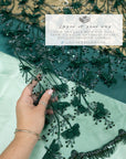 Secret Garden - Emerald Green 3D Lace with Pearls & Flowers – Rich Tulle Fabric for Costumes, Luxury Capes, Theatrical Gowns, Table Styling