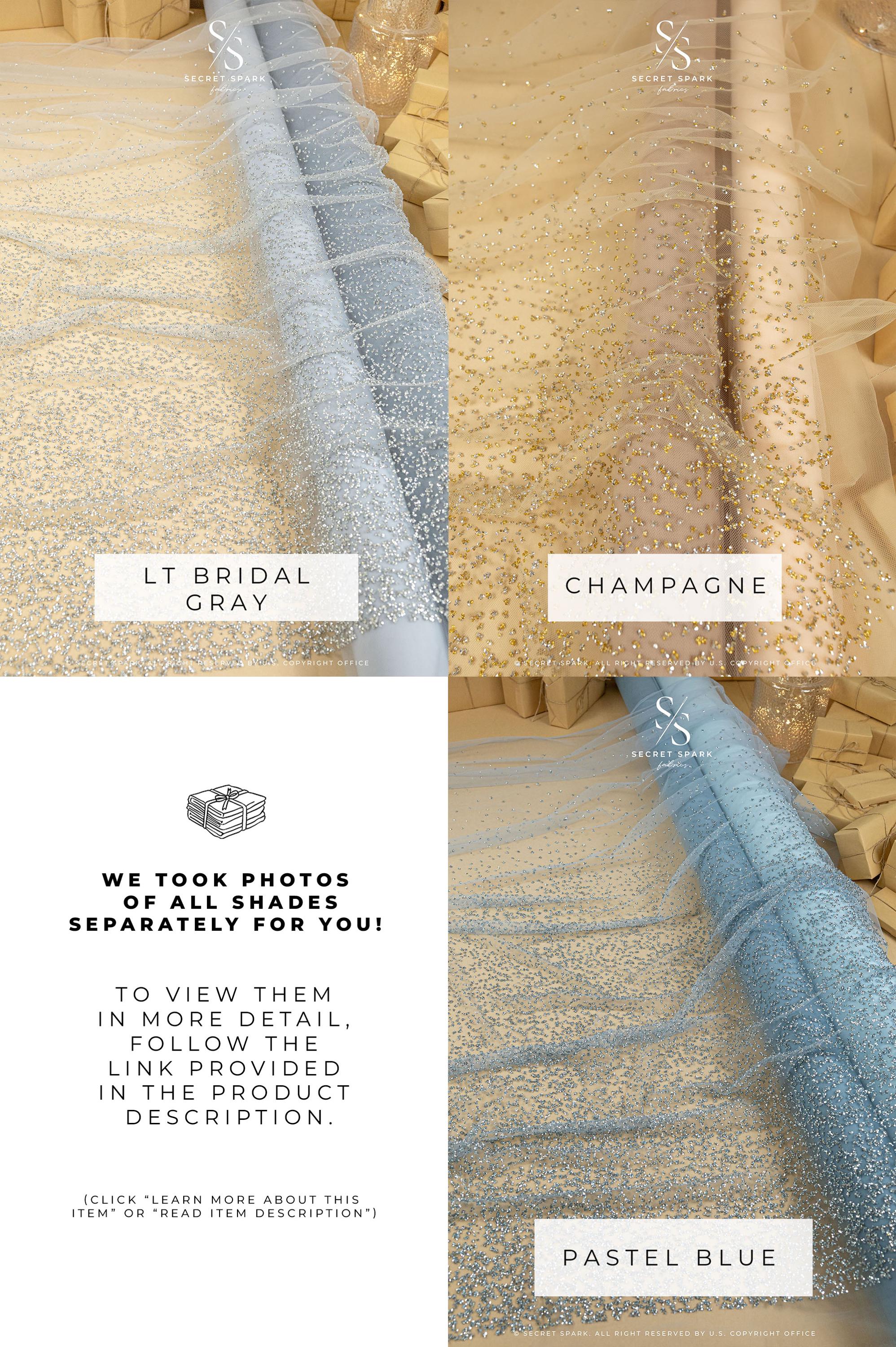 Stardust - Misty Green Ombre Crystal Tulle with Gradient Sparkle and Rhinestones on Mesh Luxury Bridal Fabric by the Yard