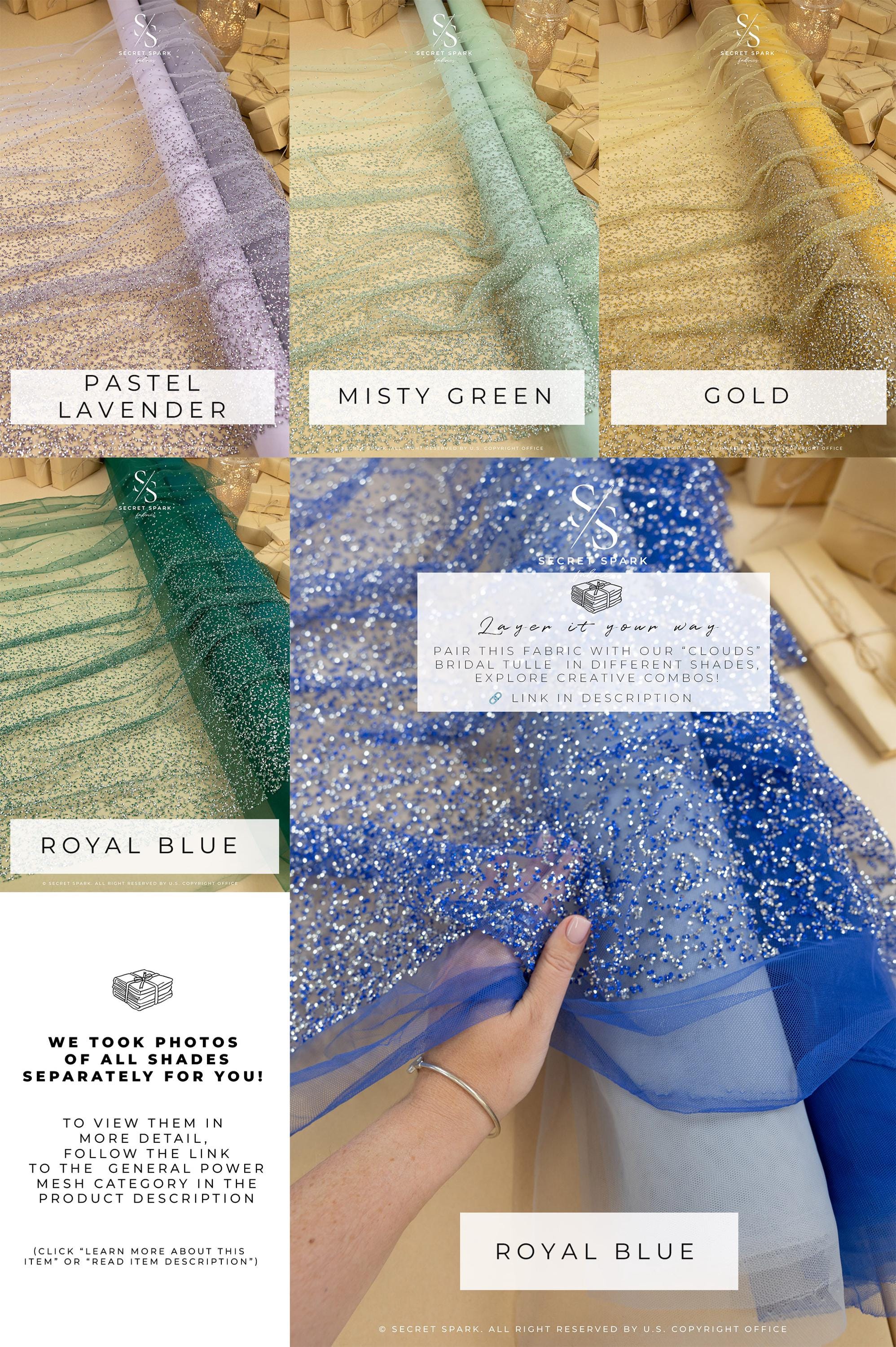 Stardust - Emerald Green Ombre Crystal Tulle with Gradient Sparkle and Rhinestones on Mesh Luxury Bridal Fabric by the Yard