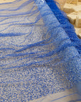 Stardust - Royal Blue Ombre Crystal Tulle with Gradient Sparkle and Rhinestones on Mesh Luxury Bridal Fabric by the Yard