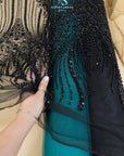 Crystalia - Black Beaded Tulle Lace for Bridal Dresses, Floral Sequin Mesh for Wedding Gowns, Elegant Embroidered Fabric by the Yard