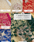 Secret Garden - Red 3D Lace with Pearls, Sequins & Flowers – Dramatic Tulle for Evening Capes, Gloves, Headpieces, Spanish-Inspired Dresses