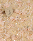 Secret Garden - Creamy Blush 3D Lace Fabric with Pearls & Flowers – Tulle for Baby Dresses, Hair Accessories, Hats, Couture DIY, Appliqué