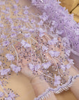 Secret Garden - Purple Lavender 3D Lace with Pearls & Chiffon Flowers – Tulle for Fantasy Dresses, Stagewear, Costume Capes, Accessories