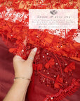 Secret Garden - Red 3D Lace with Pearls, Sequins & Flowers – Dramatic Tulle for Evening Capes, Gloves, Headpieces, Spanish-Inspired Dresses