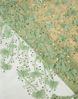 Secret Garden - Pistachio Green 3D Floral Lace with Pearls & Petals – Tulle for Garden Weddings, Baby Dresses, Invitations, Flatlays, Decor