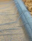 Stardust - Pastel Blue Ombre Crystal Tulle with Gradient Sparkle and Rhinestones on Mesh Luxury Bridal Fabric by the Yard