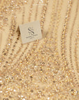 Crystalia - Champagne Beaded Tulle Lace for Bridal Dresses, Floral Sequin Mesh for Wedding Gowns, Elegant Embroidered Fabric by the Yard