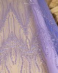 Crystalia - Purple Lavender Beaded Tulle Lace for Bridal Dresses, Floral Sequin Mesh for Wedding Gowns, Elegant Embroidered Fabric by the Yard