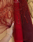 Crystalia - Wine Beaded Tulle Lace for Bridal Dresses, Floral Sequin Mesh for Wedding Gowns, Elegant Embroidered Fabric by the Yard
